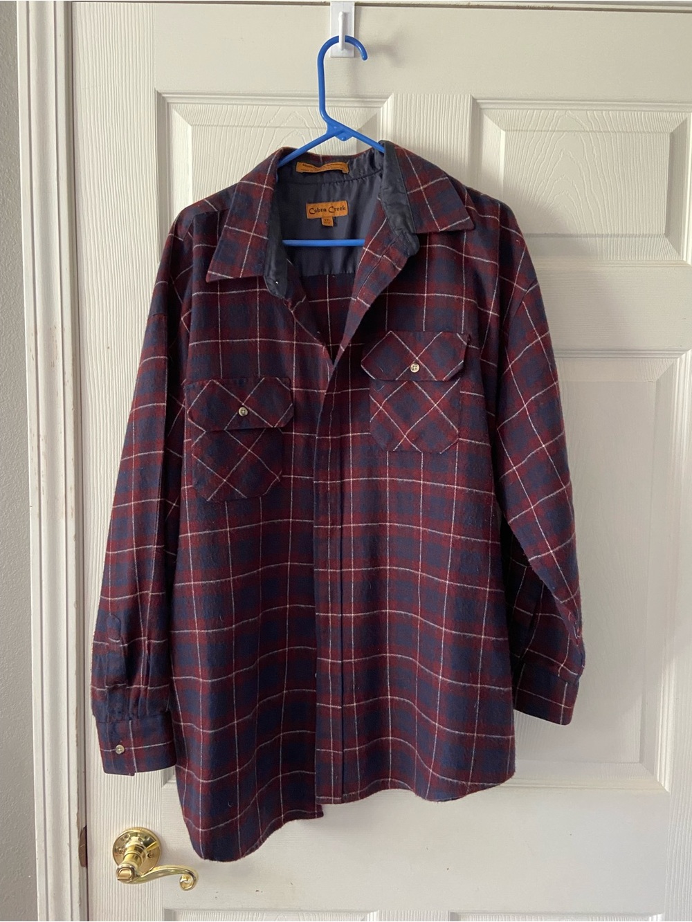 Men's Navy and Burgundy Plaid Button-Down Shirt